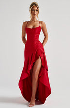 VelluraPetite Sling Backless Ruffled Hem Dress