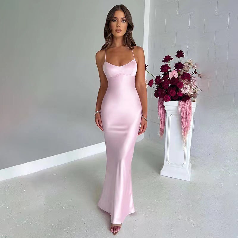 VelluraPetite Satin Backless Evening Dress