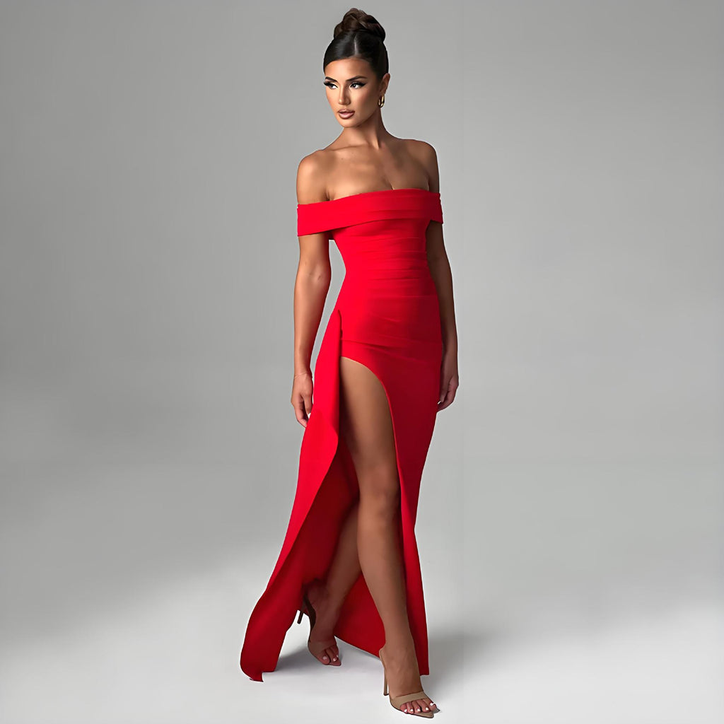 VelluraPetite Summer Tube Top Backless Slit Long Dress