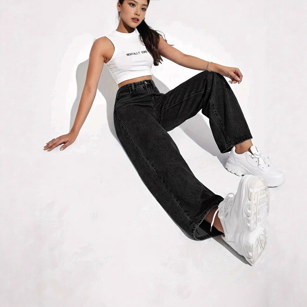 VelluraPetite High-Waist Straight Leg Casual Jeans