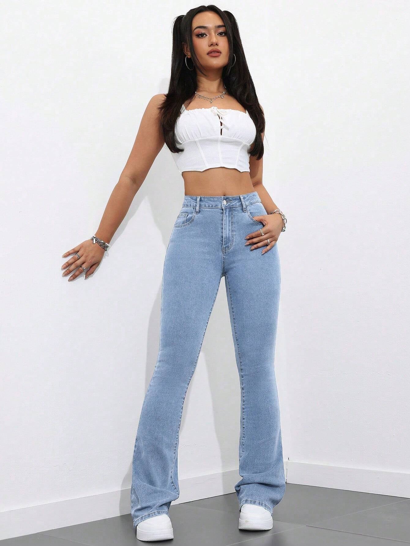 Casual Distressed Slim Fit Flare Leg Jeans