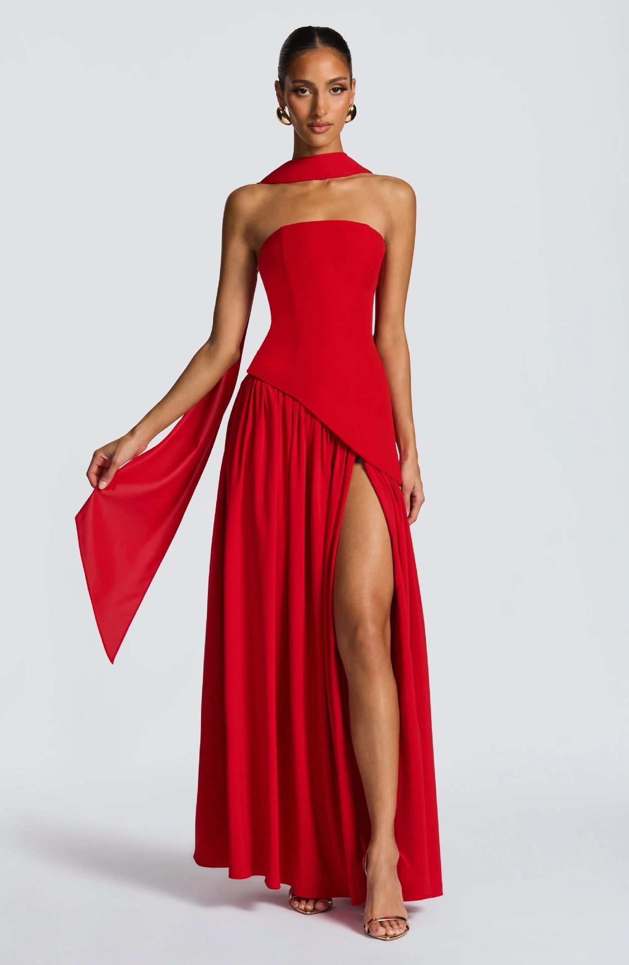 VelluraPetite Asymmetrical Tube Top Strappy Long Dress