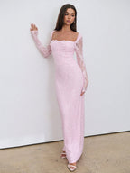 VelluraPetite Square Neck Lace Patchwork Bodycon Dress