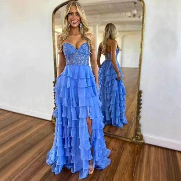 VelluraPetite Strapless Slim Fit Evening Dress with Slit