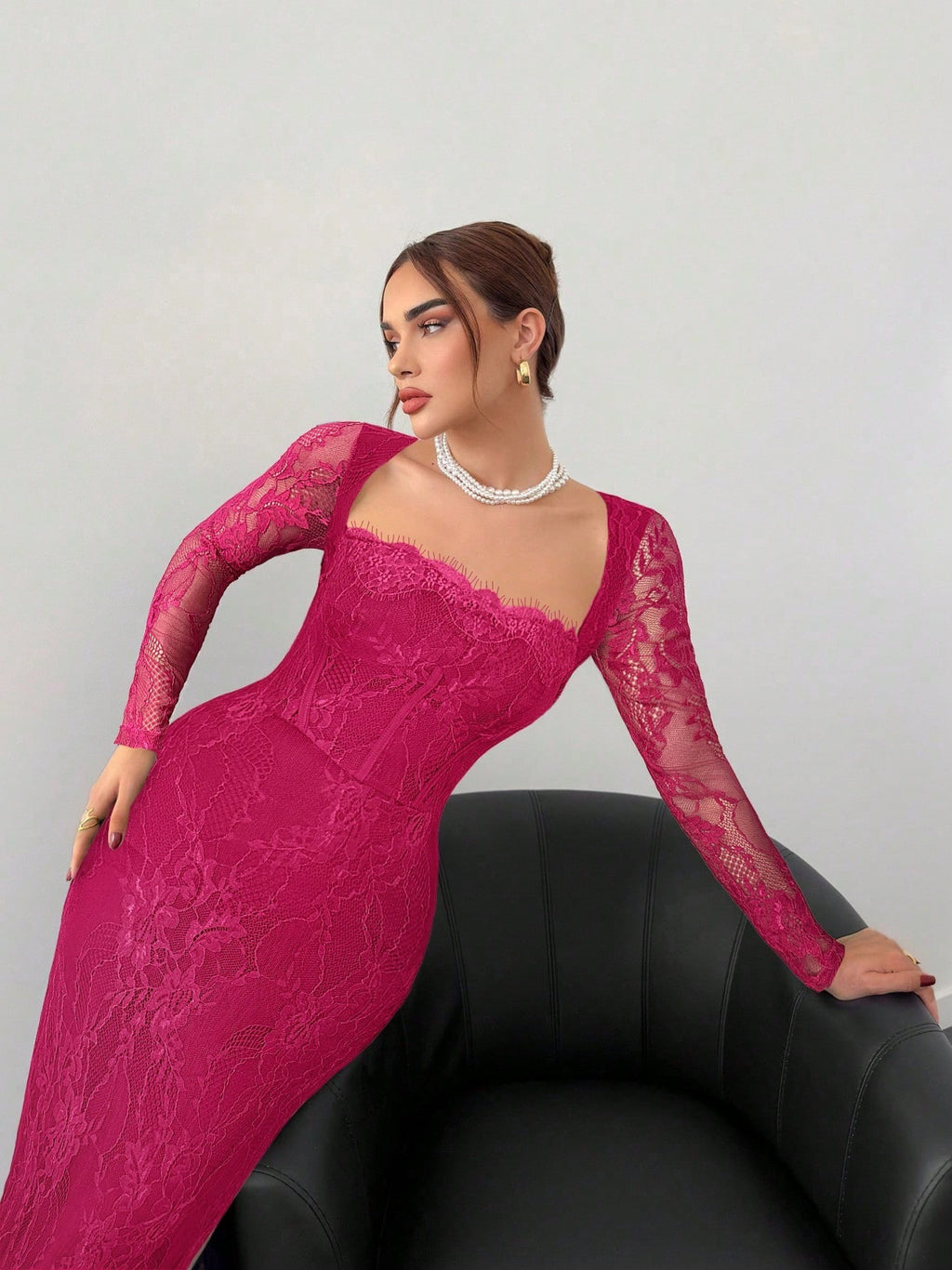 VelluraPetite Square Neck Lace Patchwork Bodycon Dress