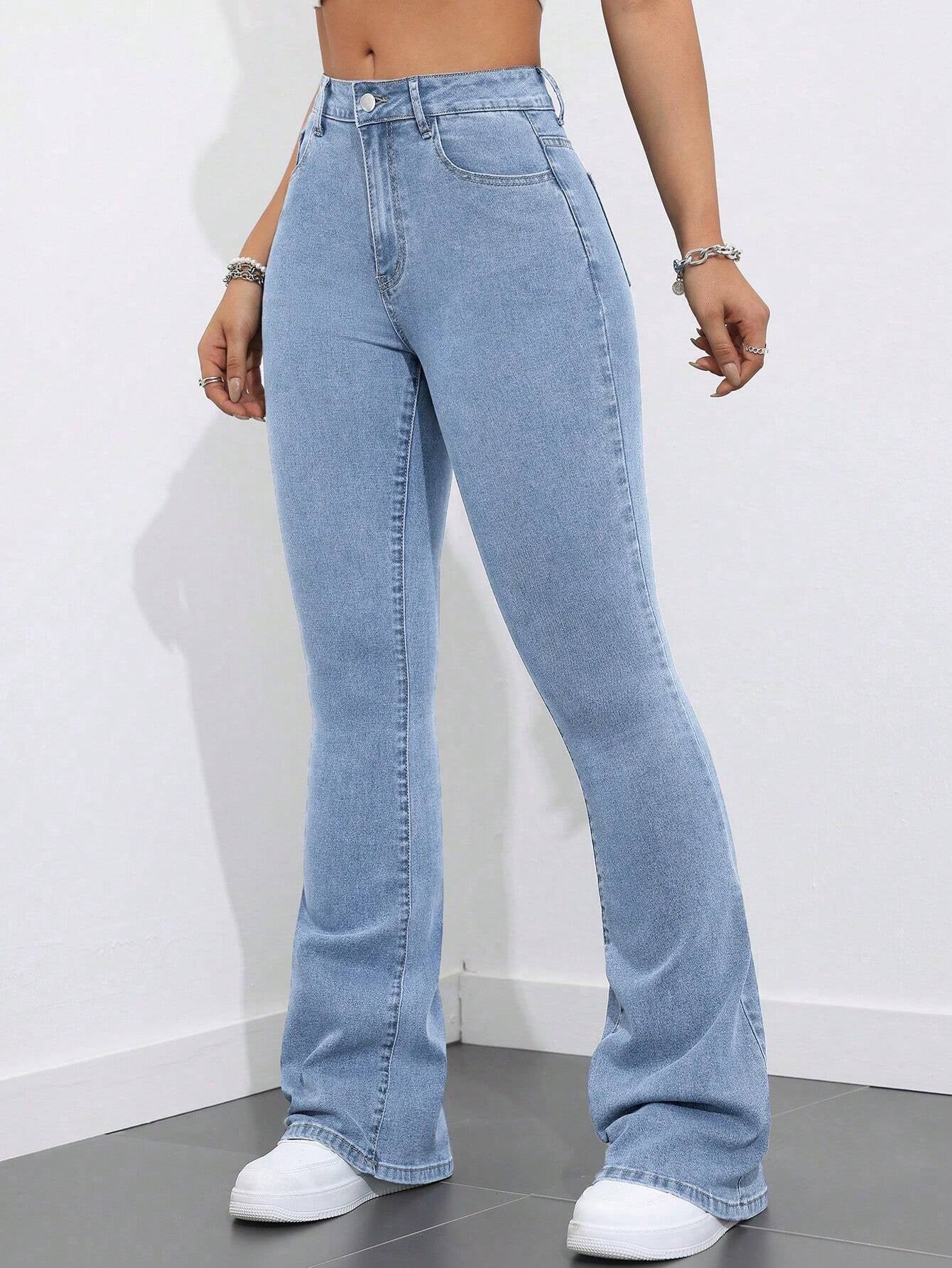 Casual Distressed Slim Fit Flare Leg Jeans