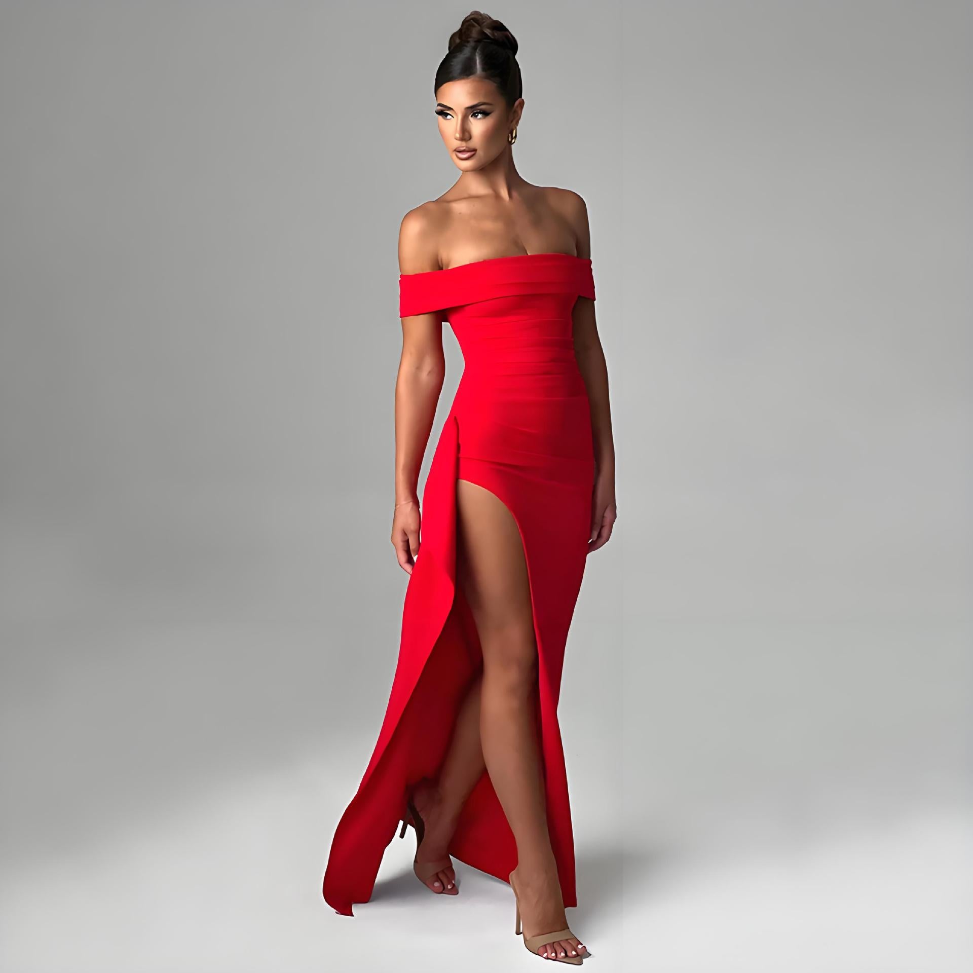 VelluraPetite Summer Tube Top Backless Slit Long Dress