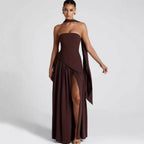 VelluraPetite Asymmetrical Tube Top Strappy Long Dress