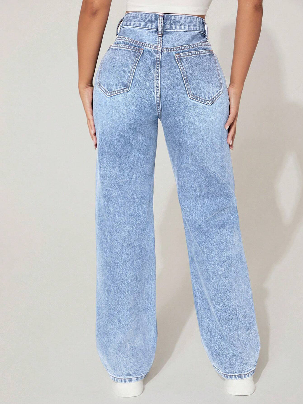VelluraPetite High-Waist Straight Leg Distressed Denim Pants