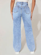 VelluraPetite High-Waist Straight Leg Distressed Denim Pants