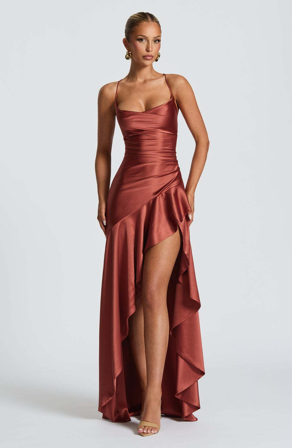 VelluraPetite Sling Backless Ruffled Hem Dress