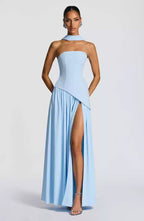 VelluraPetite Asymmetrical Tube Top Strappy Long Dress