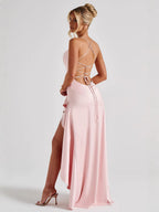 VelluraPetite Sling Backless Ruffled Hem Dress