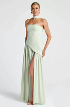 VelluraPetite Asymmetrical Tube Top Strappy Long Dress