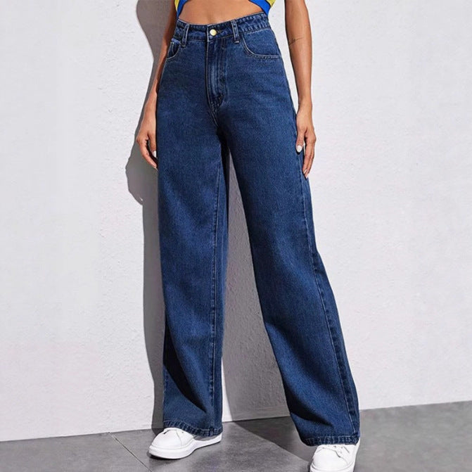 VelluraPetite High-Waist Straight Leg Casual Jeans