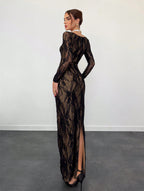 VelluraPetite Square Neck Lace Patchwork Bodycon Dress