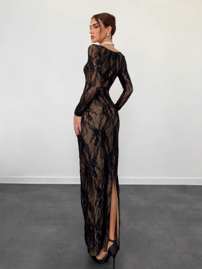 VelluraPetite Square Neck Lace Patchwork Bodycon Dress
