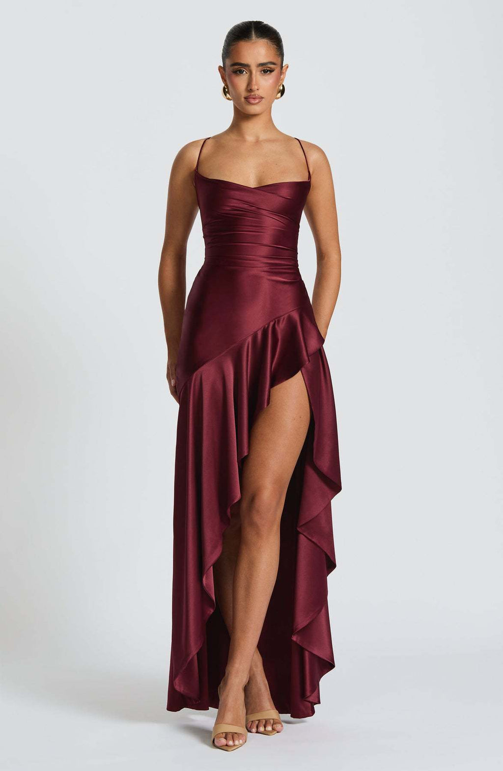 VelluraPetite Sling Backless Ruffled Hem Dress